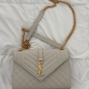 Yves Saint Laurent Quilted Cream Shoulder Bag with Gold Chain